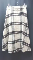 ◇ PROPORTION チェック柄 バックファスナー 裏地あり ロング フレア スカート サイズ2 ベージュ ブラウン レディース E  【1306260041234】