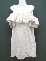 ◇ amlient アムリエント 肩出し 花柄 レース ティアドロップ 半袖 ひざ丈 ワンピース サイズF アイボリー レディース E  【1306260041036】