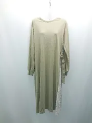 ◇ W DOT ダブルドット プリ―ツ ゆったりめ シンプル カジュアル 長袖 ロング丈 ワンピース サイズF カーキ レディース E  【1306260043078】