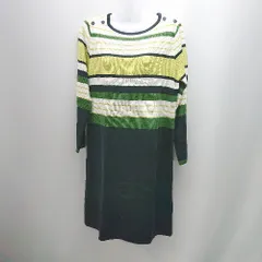 ◇ PART2 肩ボタン カジュアル ゆったりめ フィット 長袖 ミニ丈 ワンピース サイズL ブラック/グリーン レディース E  【1306260042880】