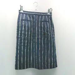 ◇ BEAMS HEART ストライプ柄 スリット バックファスナー ひざ丈 タイト スカート サイズ0 ネイビー/ホワイト レディース E  【1306260043603】