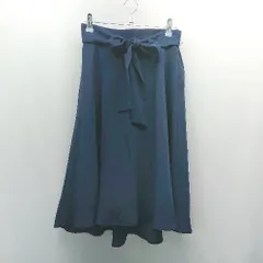 ◇ 新品 ROPE' PICNIC フィッシュテール きれい系 ウエストリボン ひざ丈 フレア スカート サイズ38 ネイビー レディース E  【1306260043559】