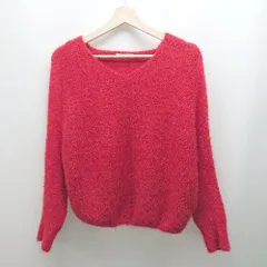 ◇ auntierosa アンティローザ Vネック 無地 シンプル 長袖 ニット サイズF レッド レディース E  【1306260047724】