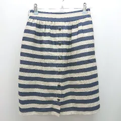 ◇ ESTNATION ボーダー ボタンデザイン バックファスナー ひざ丈 タイト スカート サイズ36 ブルー/ベージュ レディース E  【1306260048271】のサムネイル