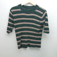 ◇ JEANASIS ジーナシス ボーダー柄 クルーネック 半袖 ニット サイズF グリーン レディース E  【1306260048059】