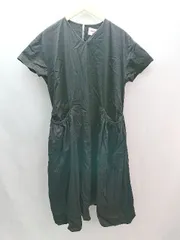 ◇ manana Vネック ポケット付き ビックシルエット 個性的 半袖 ロング丈 ワンピース サイズFREE ブラック レディース E  【1306260048912】