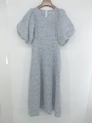 ◇ Ray Casssin 裏地あり 花柄 ボリュームスリーブ 半袖 膝下丈 ワンピース サイズＦ ホワイト ブルー レディース E  【1306270000948】