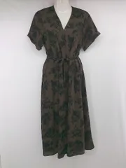 ◇ ◎ apart by lowrys 総柄 Vネック 半袖 膝下丈 ワンピース サイズF ブラウン ブラック系 レディース E  【1306270001785】