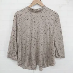 ◇ OPAQUE.CLIP ドット 水玉 ハイネック サテン調 長袖 ブラウス カットソー サイズ38 ベージュ ブラック系 レディース E  【1306270006285】
