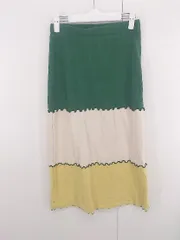 ◇ apres jour mignon メロー バックスリット ロング タイト ニット スカート サイズ LL グリーン ベージュ レディース E  【1306270008654】