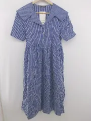 ◇ ●未使用● ◎ DAY CLOSET タグ付 ギンガムチェック ロング ワンピース ネイビー ホワイト レディース E  【1306270011043】
