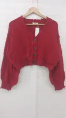 ◇ ◎ ●未使用● INGNI ダメージニット ボリュームスリーブ ショート丈 長袖 カーディガン サイズM アカ レディース P  【1307040010600】