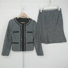 ◇ UNTITLED 卒入学 フォーマル ラメ 膝丈 ジャケット スカート セットアップ サイズ2 ブラック ホワイト系 レディース P  【1307040010358】