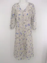 ◇ ◎ WILLSELECTION 総レース シアー 花柄 七分袖 ロング ワンピース サイズM ベージュ ブルー系 レディース P  【1307040011157】