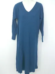 ◇ IENA イエナ シンプル 無地 Vネック 長袖 膝下丈 ニット ワンピース ブルー系 レディース P  【1307040011584】