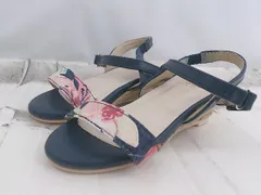 ◇ menue メヌエ キッズ 子供靴 アンクルストラップ ウェッジソール サンダル サイズ16.0 ネイビー系 レディース P  【1307040012949】