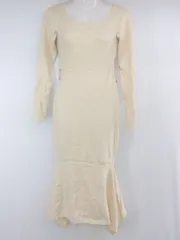 ◇ ROYAL PARTY 無地 リボン バックオープン リブニット 長袖 膝下丈 ワンピース サイズF ベージュ系 レディース P  【1307040028728】