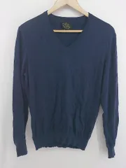 ◇ UNITED ARROWS シンプル 無地 Vネック コットンニット 長袖 カットソー サイズL ネイビー メンズ P  【1307040028537】