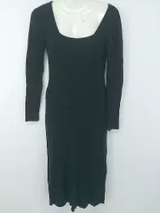 ◇ LAGUA GEM ラグア ジェム シンプル 無地 リブニット 長袖 膝下丈 ワンピース サイズS ブラック レディース P  【1307040030202】