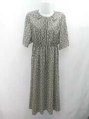 ◇ nano universe オリエンタル 袖スリット ギャザーバックボタン 半袖 ロング丈 ワンピース サイズ36 グレー レディース E  【1307040037751】