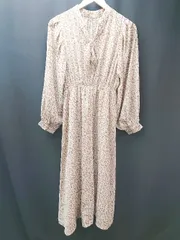 ◇ RAY CASSIN 裏地 薄手 花柄 リボン シンプル オシャレ 長袖 ロング丈 ワンピース サイズF ベージュ レディース E  【1307040038765】