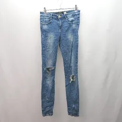 ◇ zara trafaluc ステッチ ダメージ加工 ストレッチ シンプル オシャレ デニムパンツ サイズ26 ブルー レディース E  【1307040039915】