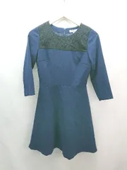 ◇ NATURAL BEAUTY BASIC バックジップ Uネック レース 裏地 長袖 膝丈 ワンピース サイズS ネイビー レディース E  【1307040040201】