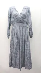 ◇ Ray Cassin バックウエストゴム 袖フリル 光沢感 上品 綺麗め 長袖 ロング ワンピース サイズ1 ブルー レディース E  【1307040040768】