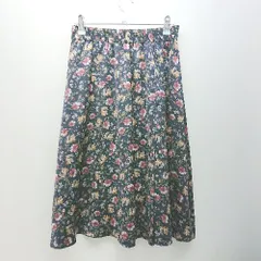◇ COMME CA ISM 花柄 ウエストゴム ふんわり ポリエステル100% 膝丈 フレア スカート サイズ9 ネイビー系 レディース E  【1307040040577】
