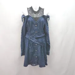 ◇ ◎ CECILMｃBEE ウエストゴム フロントボタン レース かわいい 長袖 膝丈 ワンピース サイズM ブルー レディース E  【1307040041246】