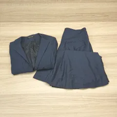 ◇ COMME CA DU MODE 毛ナイロン混合生地 無地 シンプル フォーマル 膝丈 セットアップ サイズ9 ネイビー レディース E  【1307040041178】