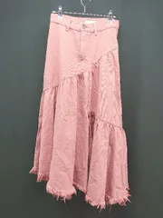 ◇ rienda リエンダ カジュアル ギャザー フリンジ スリット ロング丈 フレア スカート サイズM ピンク レディース E  【1307040043158】