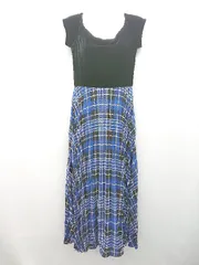 ◇ DONNA MORGAN ベロア チェック柄 シフォン 半袖 ロング丈 ワンピース サイズEU34 ブラック/ブルー レディース E  【1307040043738】