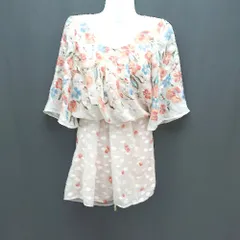 ◇ ◎ Bou Jeloud ドット 水玉 花柄 エレガンス 半袖 膝丈 ワンピース サイズ38 ホワイト/ピンクゴールド レディース E  【1307040043721】