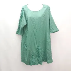 ◇ Bou Jeloud 刺繡 エレガンス シンプル 大人 七分袖 膝丈 ワンピース サイズ38 グリーン レディース E  【1307040043653】