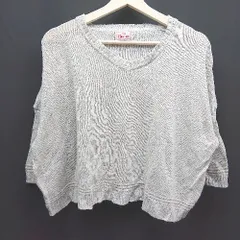 ◇ mao made カジュアル シンプル 透け感 ナチュラル 七分袖 ニット サイズM ライトグレー レディース E  【1307040045770】