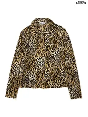 古着 総柄 レオパード柄 ベロア 長袖 シャツ 茶 (ttu2512063)