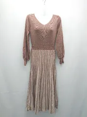 ◇ Andemiu きれいめ Vネック カジュアル かわいい 大人っぽい 長袖 ロング丈 ワンピース サイズF ブラウン レディース E  【1307040049211】