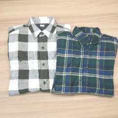 ◇ 《 UNIQLO ユニクロ まとめ売り2点セット サイズL フロントボタン チェック柄 胸ポケット シャツ メンズ 》 E  【1307040051078】