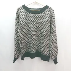 ◇ GLOBAL WORK グローバルワーク 総柄 クルーネック 長袖 ニット サイズL ブラック ホワイト マルチ レディース E  【1307040052525】