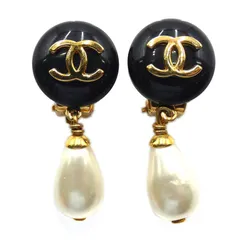 CHANEL シャネル ココマーク イヤリング フェイクパール/GP ブラック/ホワイト/ゴールド 96 P刻印【中古】 レディース