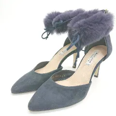 ◇ MODE ET JACOMO carino アンクルファー ファスナー リボン セパレート パンプス サイズ24cm ネイビー レディース E  【1307040053577】