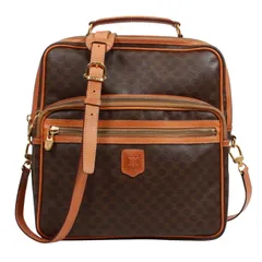 CELINE セリーヌ 2WAYハンドバッグ マカダム ショルダーバッグ PVC/レザー ブラウン【中古】 レディース