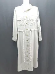 ◇ nice claup シャツ ドローコード ガーリー ガウン 長袖 ロング丈 ワンピース サイズFREE グリーン レディース E  【1307040055922】