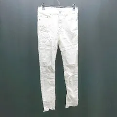 ◇ jeanasis デニム ジーンズ スキニー　ダメージ　切りっぱなし パンツ サイズS ホワイト レディース E  【1307040055908】
