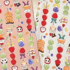 618 ハンドメイド　給食セット　2セット　給食袋　ランチョンマット　40×50 巾着袋25×20 （２点セット）ネームタグ付き　机にピッタリ　ハッピーアニマル　動物　フルーツ串　チョコ　いちご　スイーツ　パンダ　くま　ぶどう　オレンジ　キウイ　小学生　小学校