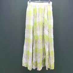 ◇ AMERICAN HOLIC チェック柄 綿レーヨン混合 バックウエストゴム ロング フレア スカート サイズM グリーン レディース E  【1307040058152】