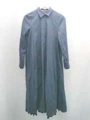 ◇ ◎ ZARA ザラ シャツ風 プリーツ 綺麗め 無地 上品 大人っぽい 長袖 ロング ワンピース サイズS ネイビー レディース E  【1307040059364】