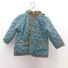 ◇ ◎ MIKI HOUSE チェック柄 コーデュロイ襟 防寒 冬物 2WAY 長袖 ダウンジャケット サイズ80 グリーン系 レディース E  【1307040060063】