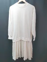 ◇ E hyphen world gallery PEACE 異素材 プリーツ カジュアル 長袖 膝丈 ワンピース サイズF アイボリー レディース E  【1307040062302】